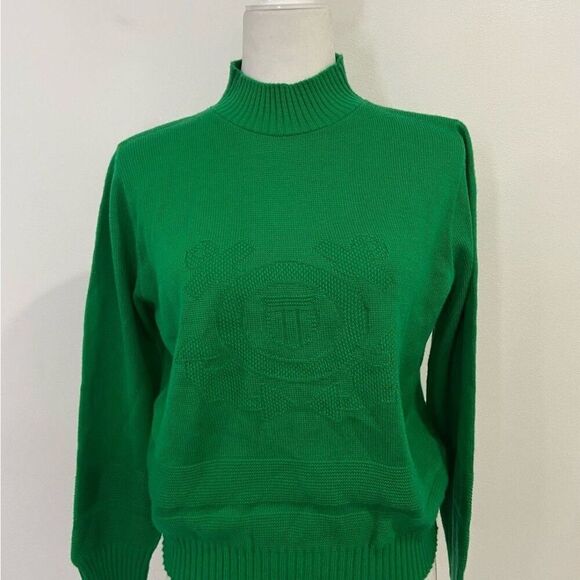 Crossed Double Anchors Emblem Women’s Green Mock Turtleneck Sweater Size M - Picture 2 of 11